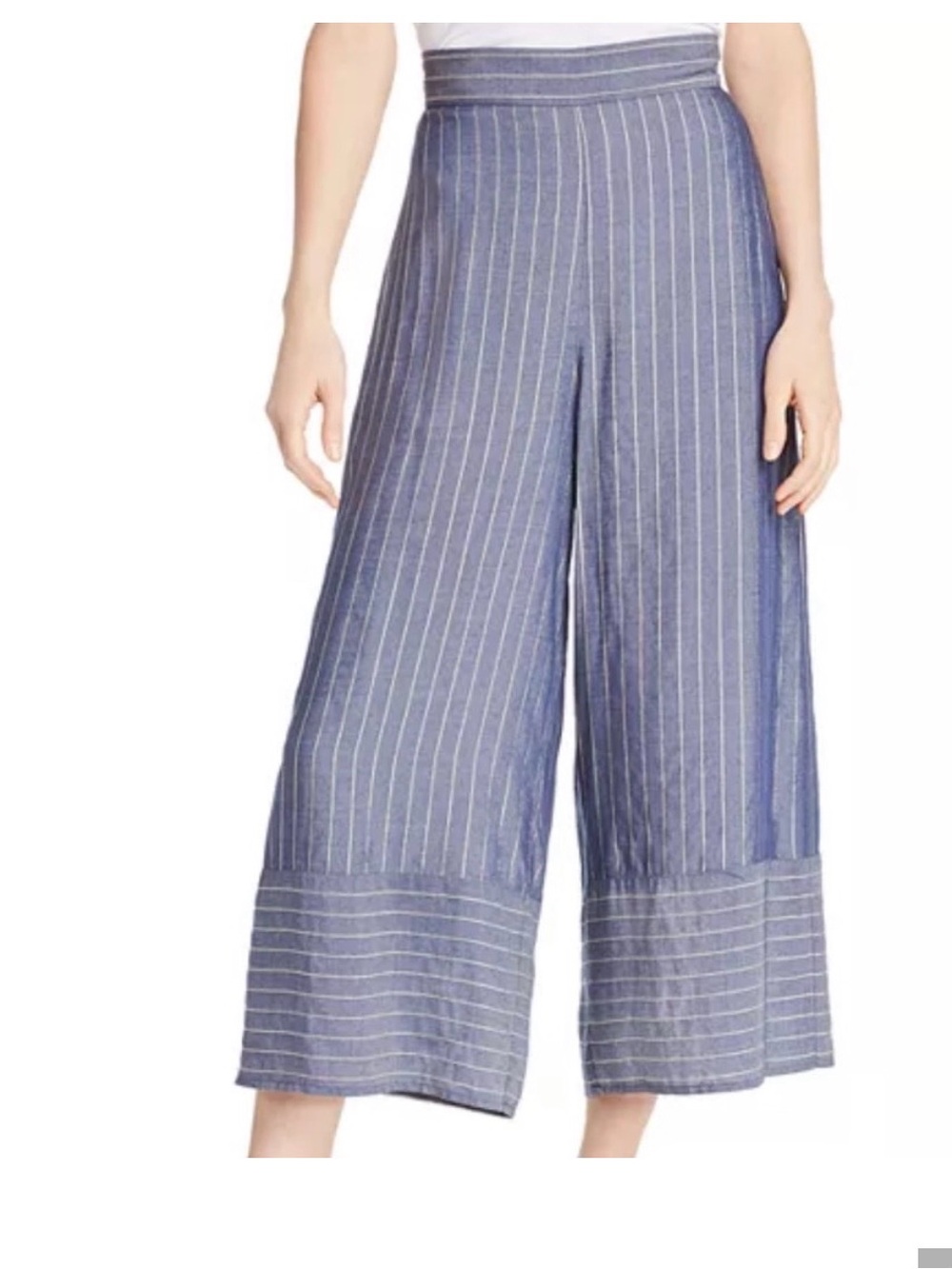 Amanda Uprichard Ravine Blue Metallic Stripe Wide Leg Cropped Coastal Size Large